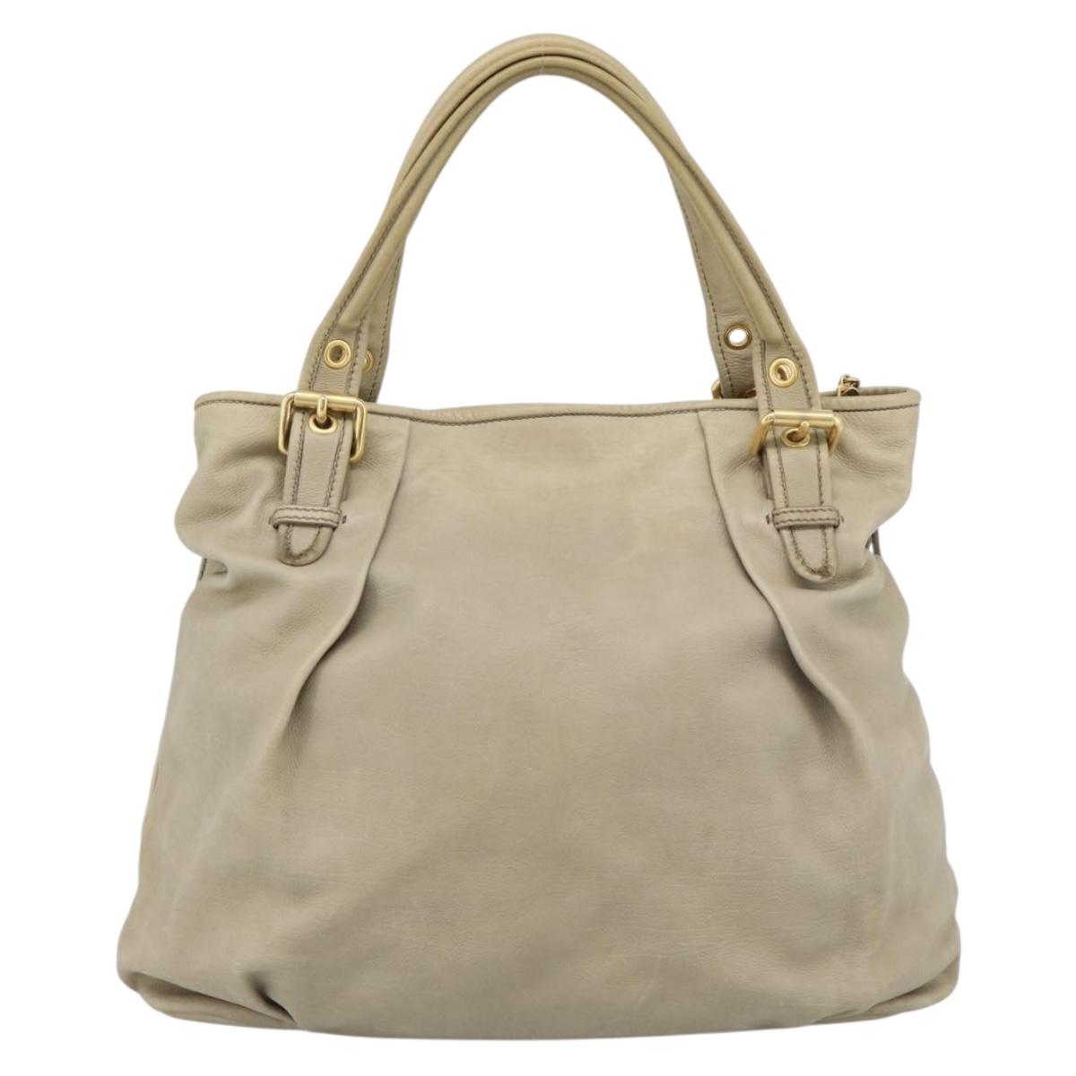 Miu Miu Hand Bag Leather 2way Beige Gold Auth 188974A