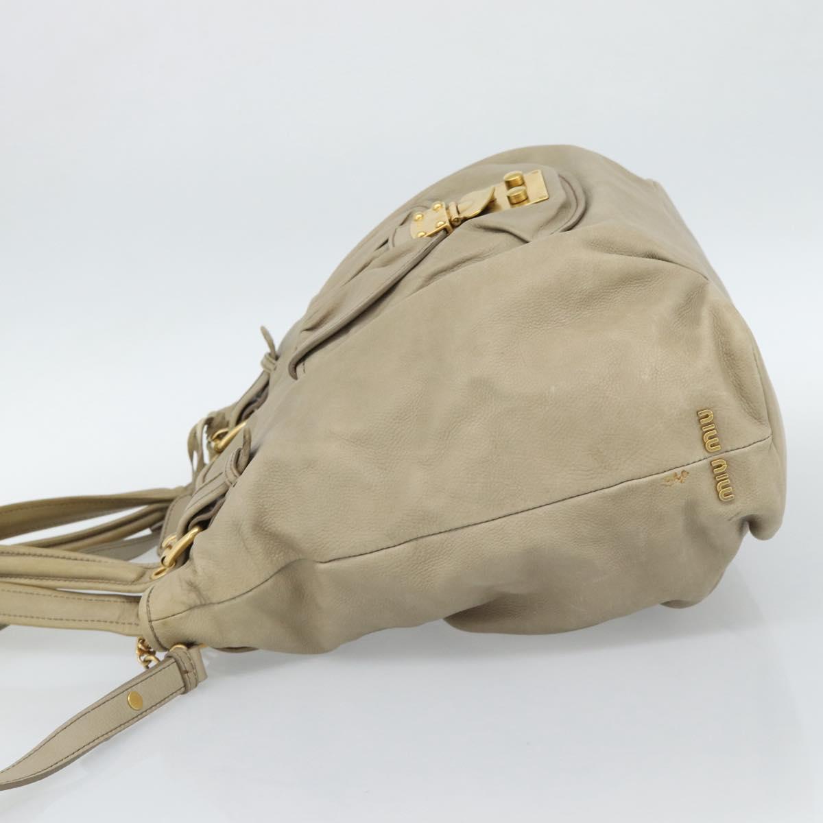 Miu Miu Hand Bag Leather 2way Beige Gold Auth 188974A