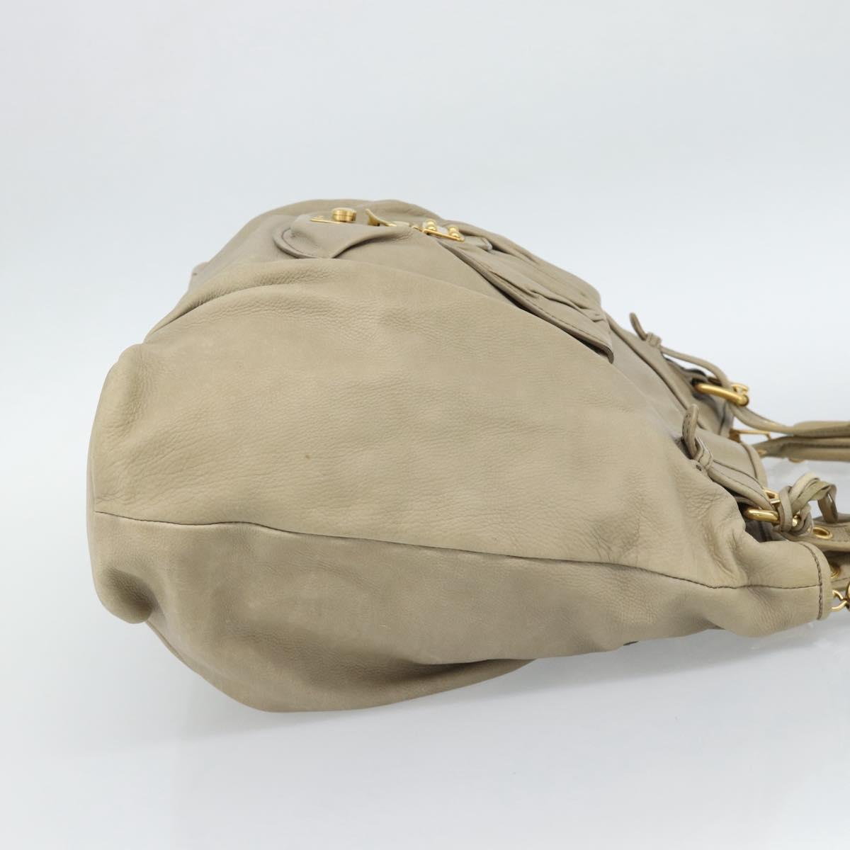 Miu Miu Hand Bag Leather 2way Beige Gold Auth 188974A