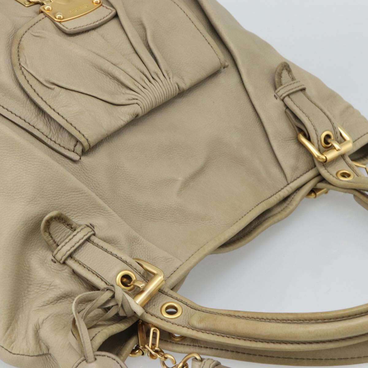 Miu Miu Hand Bag Leather 2way Beige Gold Auth 188974A