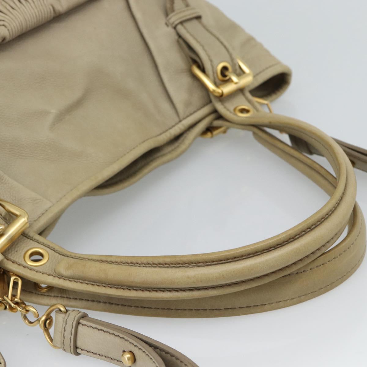 Miu Miu Hand Bag Leather 2way Beige Gold Auth 188974A
