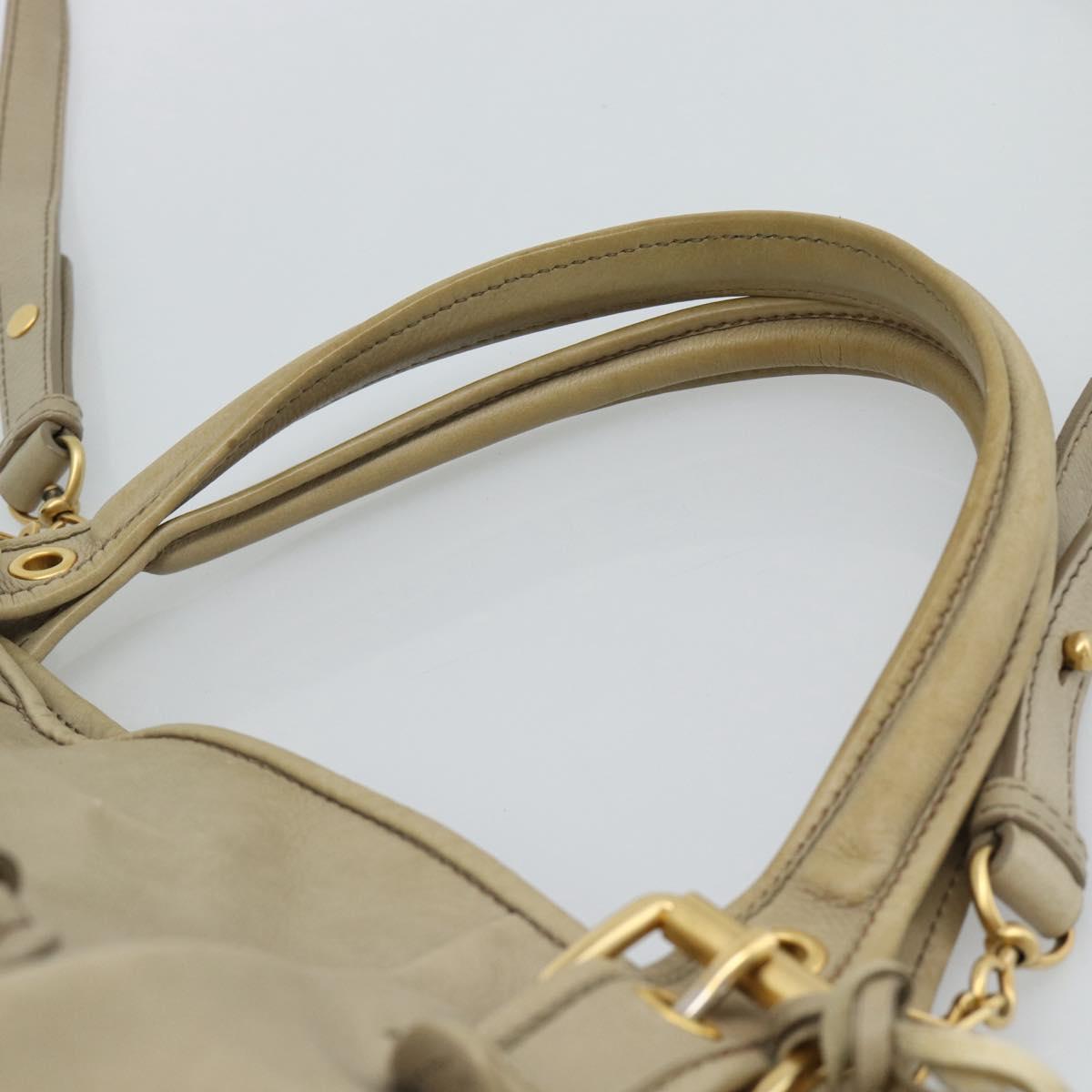 Miu Miu Hand Bag Leather 2way Beige Gold Auth 188974A