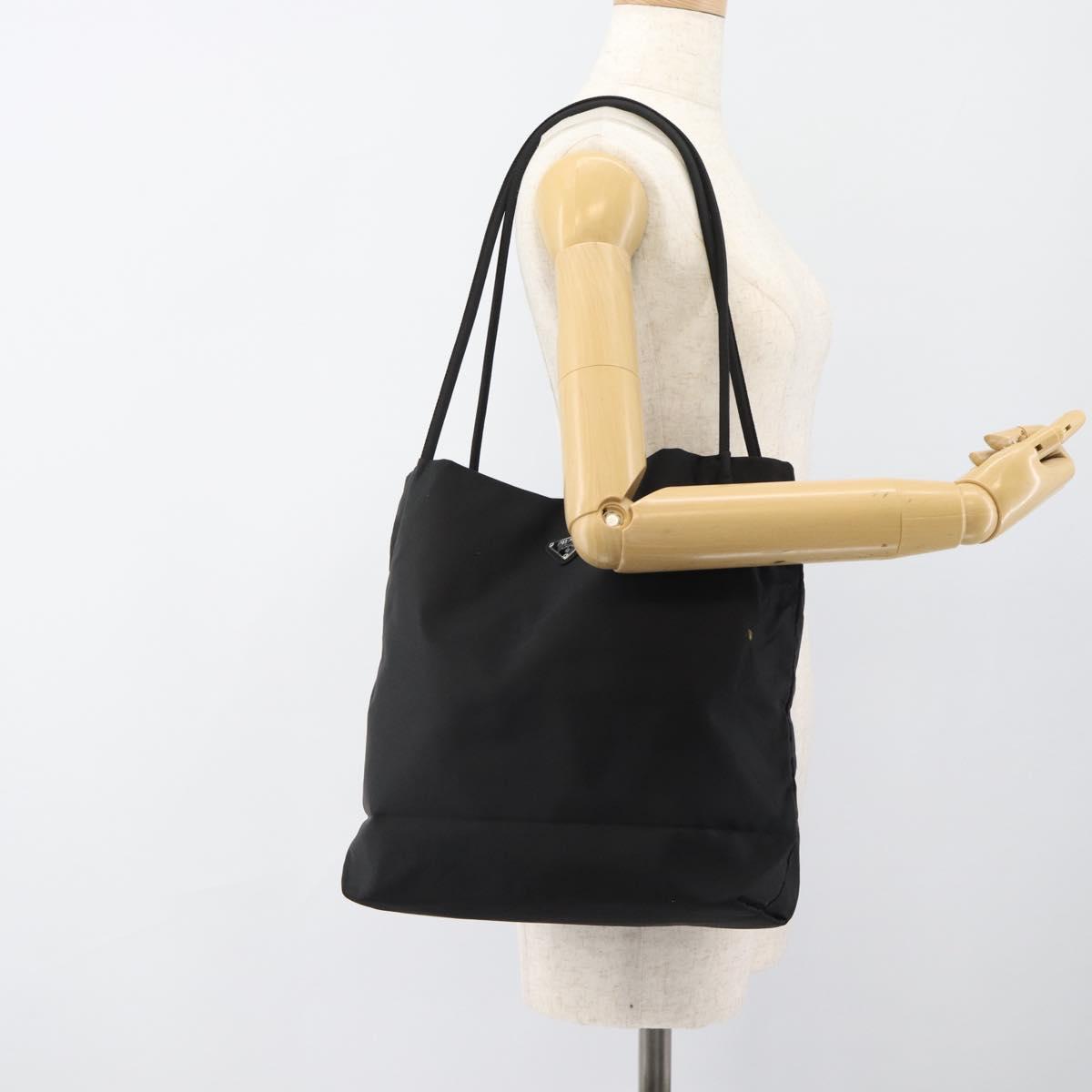 PRADA Tote Bag Nylon Black Silver Auth 188976A
