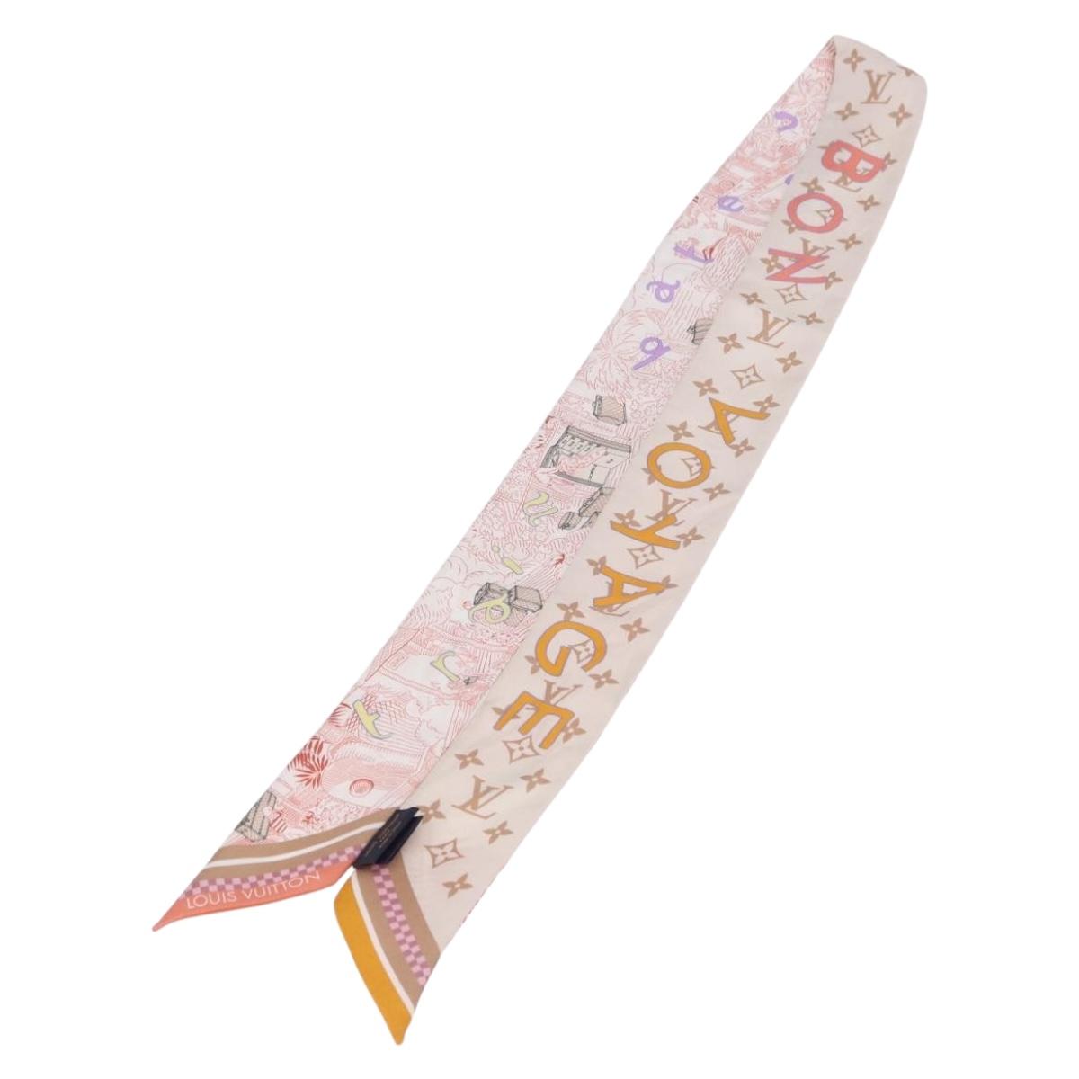 LOUIS VUITTON Bando BB Bon Voyage Scarf Silk Beige M96392 LV Auth 188982M