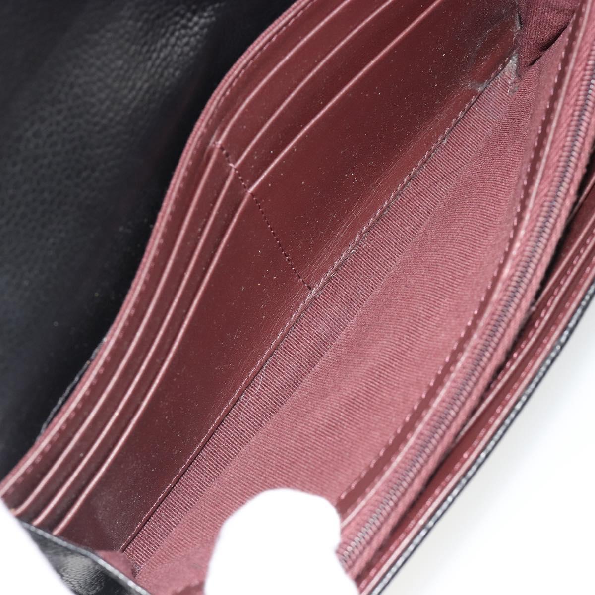 CHANEL Matelasse Long Wallet Caviar Skin Black Silver CC Auth 188983V
