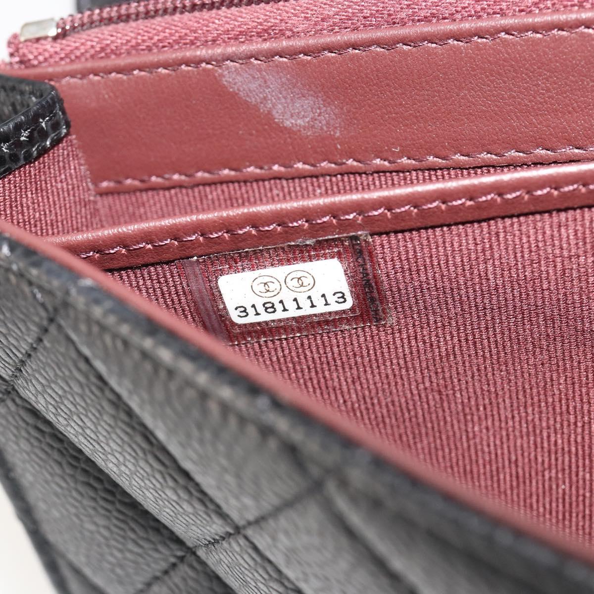 CHANEL Matelasse Long Wallet Caviar Skin Black Silver CC Auth 188983V