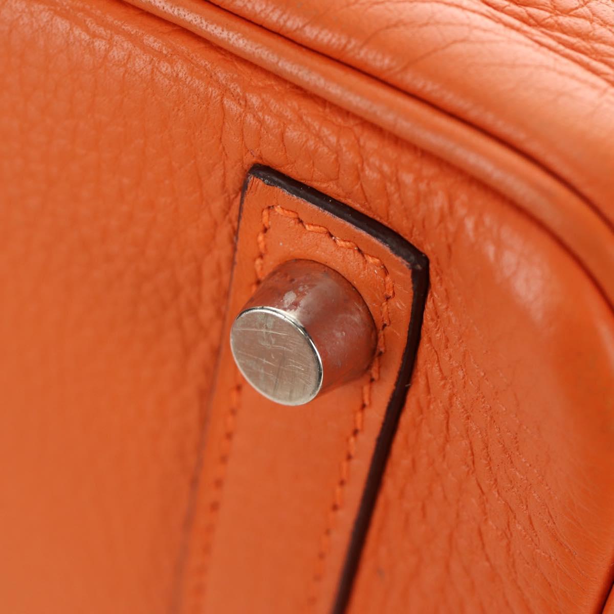 HERMES Birkin 30 Hand Bag Taurillon Clemence Leather Orange Silver Auth 188988SM