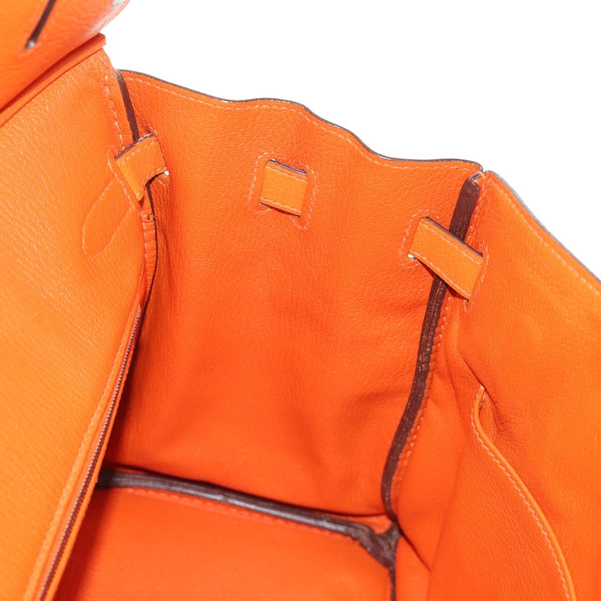 HERMES Birkin 30 Hand Bag Taurillon Clemence Leather Orange Silver Auth 188988SM