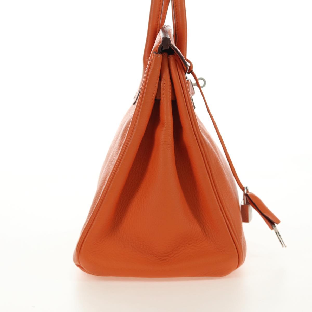 HERMES Birkin 30 Hand Bag Taurillon Clemence Leather Orange Silver Auth 188988SM