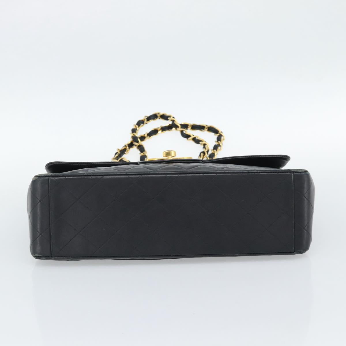 CHANEL Big Matelasse 34 Chain Shoulder Bag Lamb Skin Black Gold CC Auth 188990V