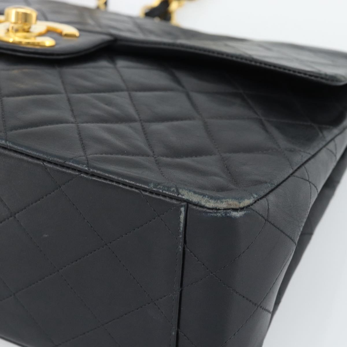 CHANEL Big Matelasse 34 Chain Shoulder Bag Lamb Skin Black Gold CC Auth 188990V