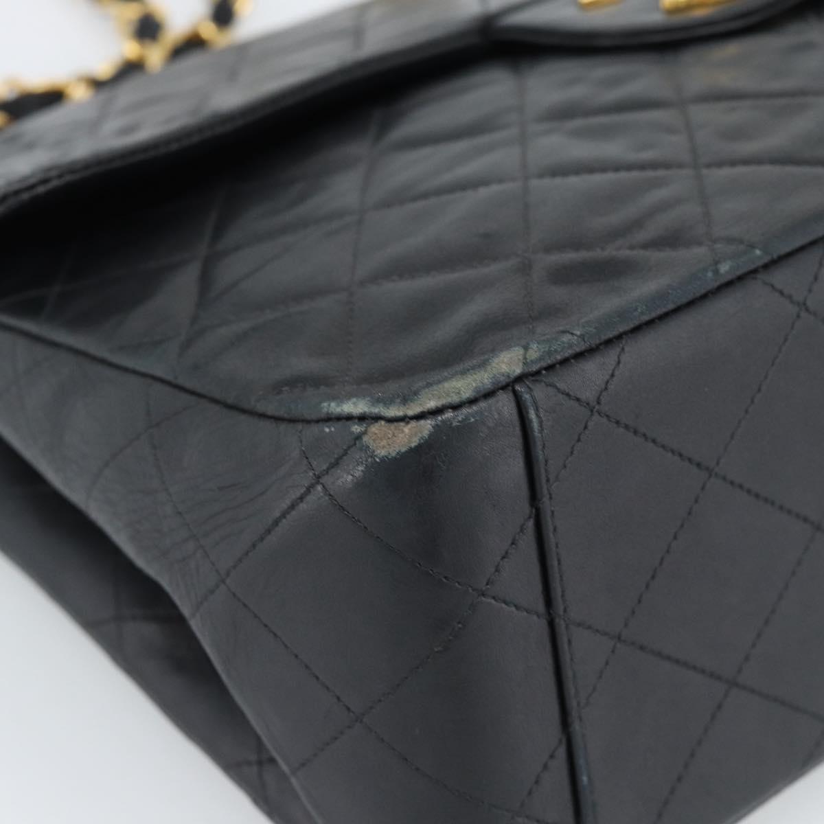 CHANEL Big Matelasse 34 Chain Shoulder Bag Lamb Skin Black Gold CC Auth 188990V