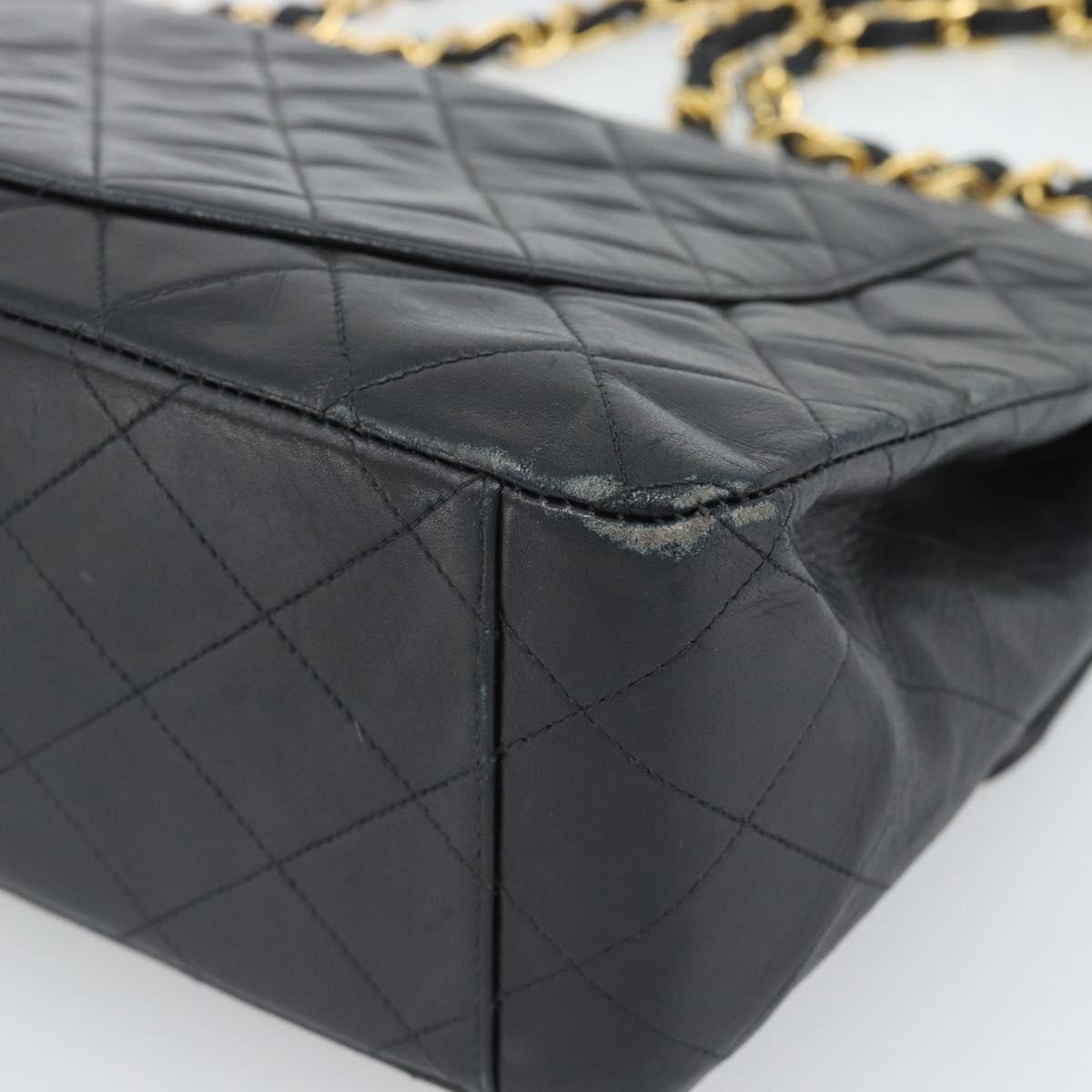 CHANEL Big Matelasse 34 Chain Shoulder Bag Lamb Skin Black Gold CC Auth 188990V