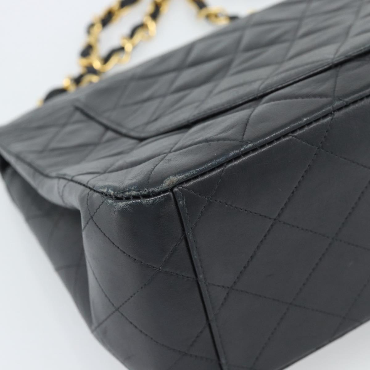 CHANEL Big Matelasse 34 Chain Shoulder Bag Lamb Skin Black Gold CC Auth 188990V