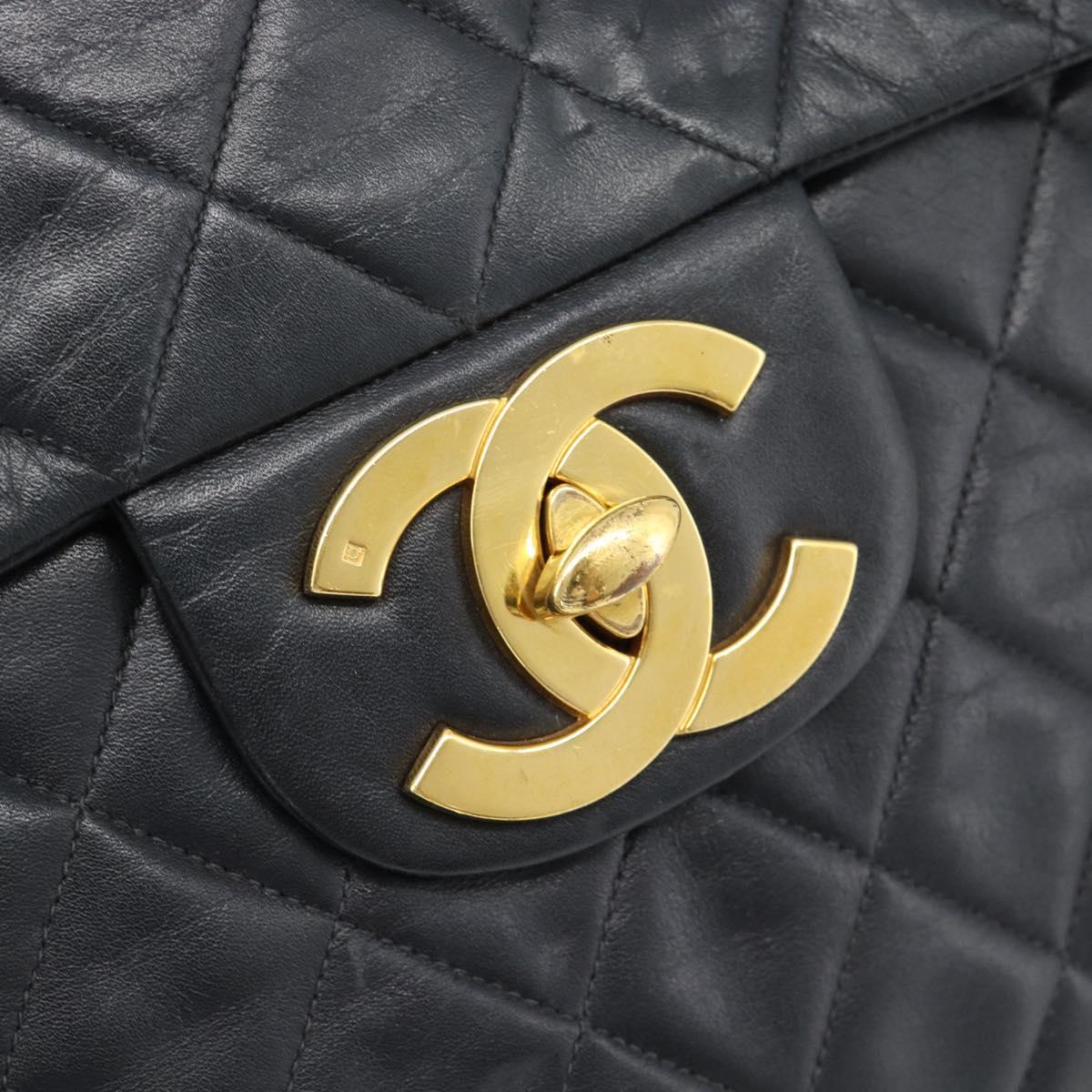 CHANEL Big Matelasse 34 Chain Shoulder Bag Lamb Skin Black Gold CC Auth 188990V