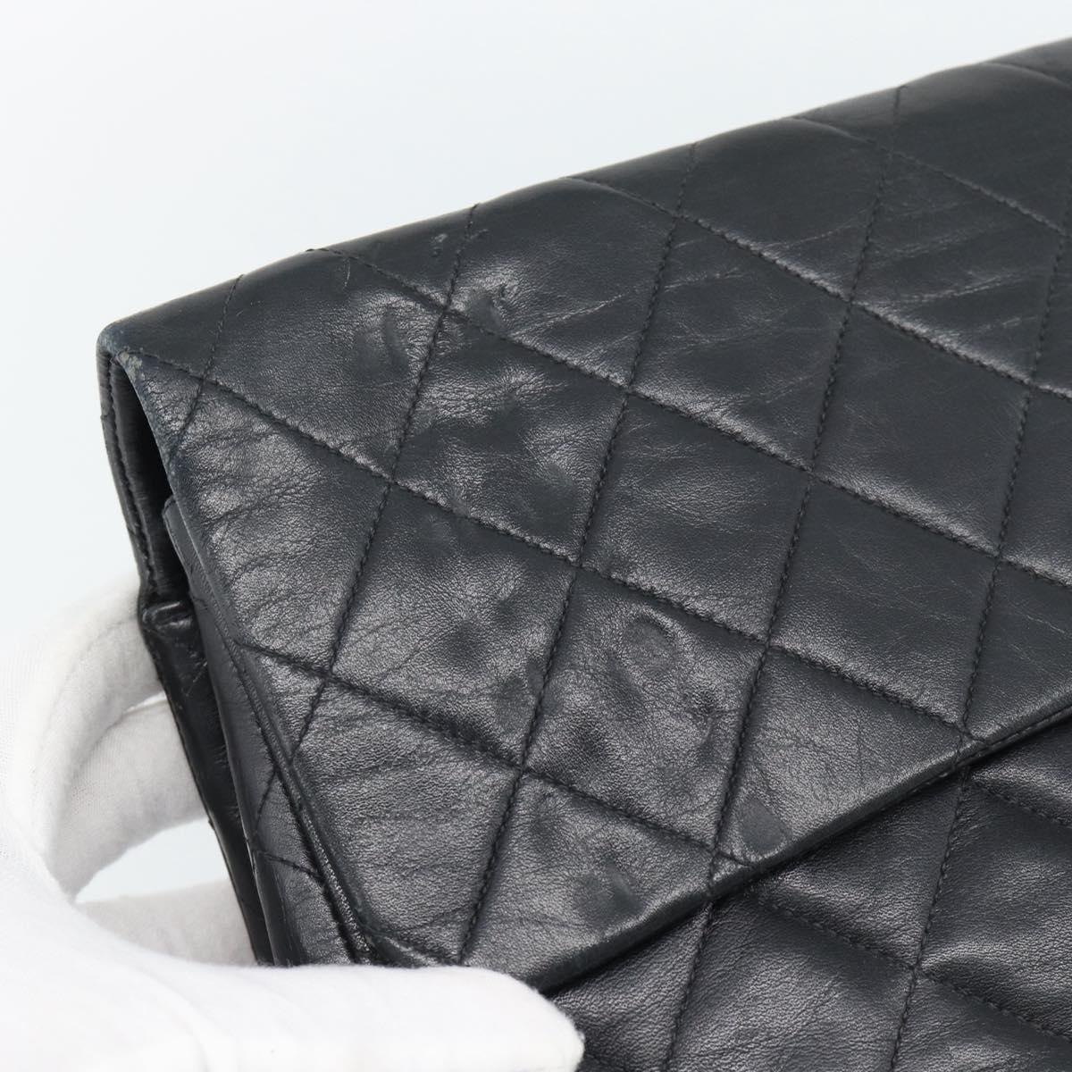 CHANEL Big Matelasse 34 Chain Shoulder Bag Lamb Skin Black Gold CC Auth 188990V