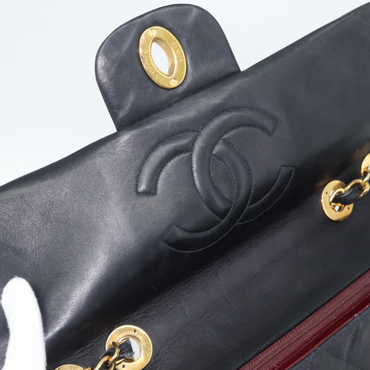 CHANEL Big Matelasse 34 Chain Shoulder Bag Lamb Skin Black Gold CC Auth 188990V