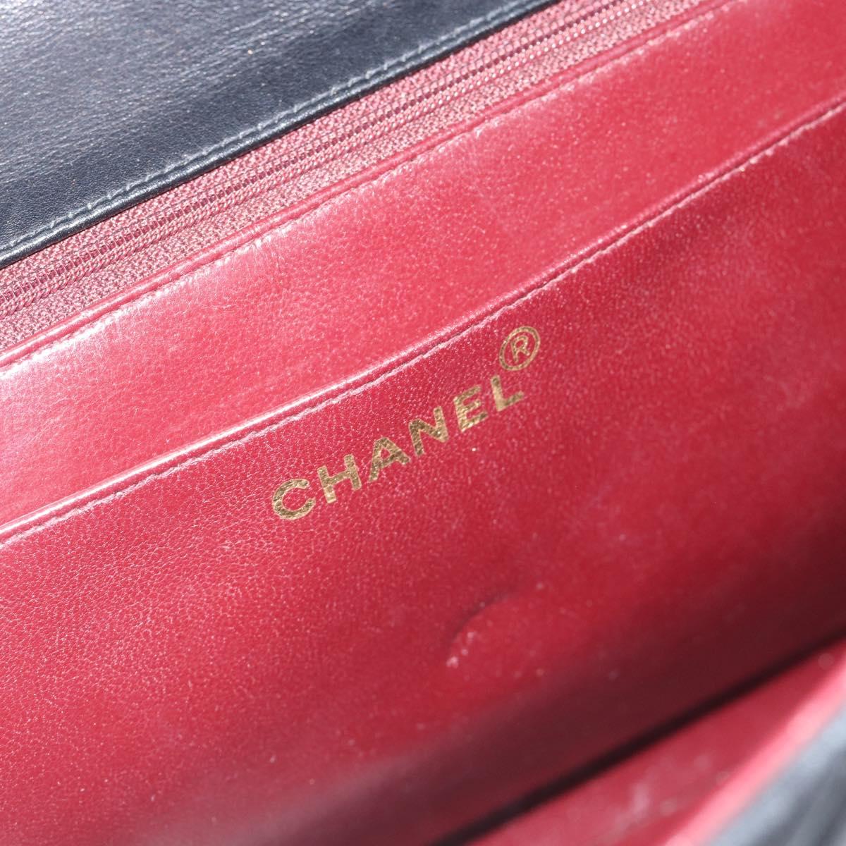 CHANEL Big Matelasse 34 Chain Shoulder Bag Lamb Skin Black Gold CC Auth 188990V