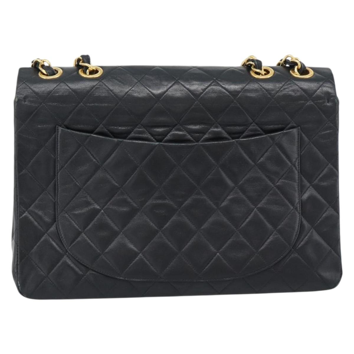 CHANEL Big Matelasse 34 Chain Shoulder Bag Lamb Skin Black Gold CC Auth 188990V