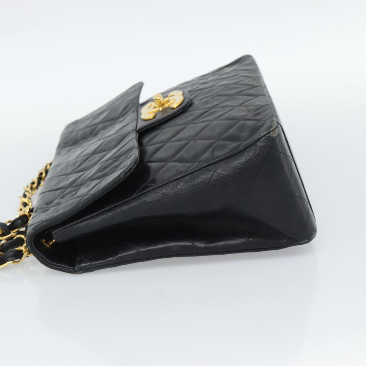 CHANEL Big Matelasse 34 Chain Shoulder Bag Lamb Skin Black Gold CC Auth 188990V