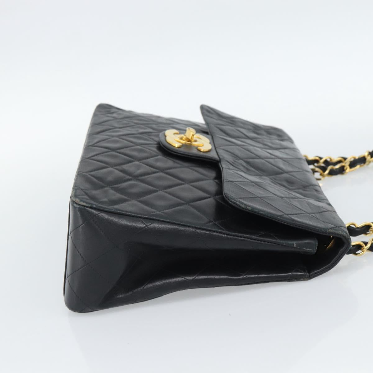 CHANEL Big Matelasse 34 Chain Shoulder Bag Lamb Skin Black Gold CC Auth 188990V