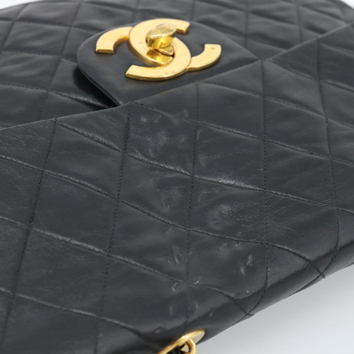 CHANEL Big Matelasse 34 Chain Shoulder Bag Lamb Skin Black Gold CC Auth 188990V