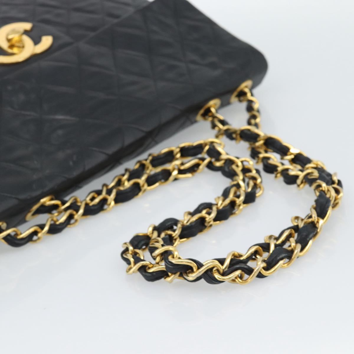 CHANEL Big Matelasse 34 Chain Shoulder Bag Lamb Skin Black Gold CC Auth 188990V