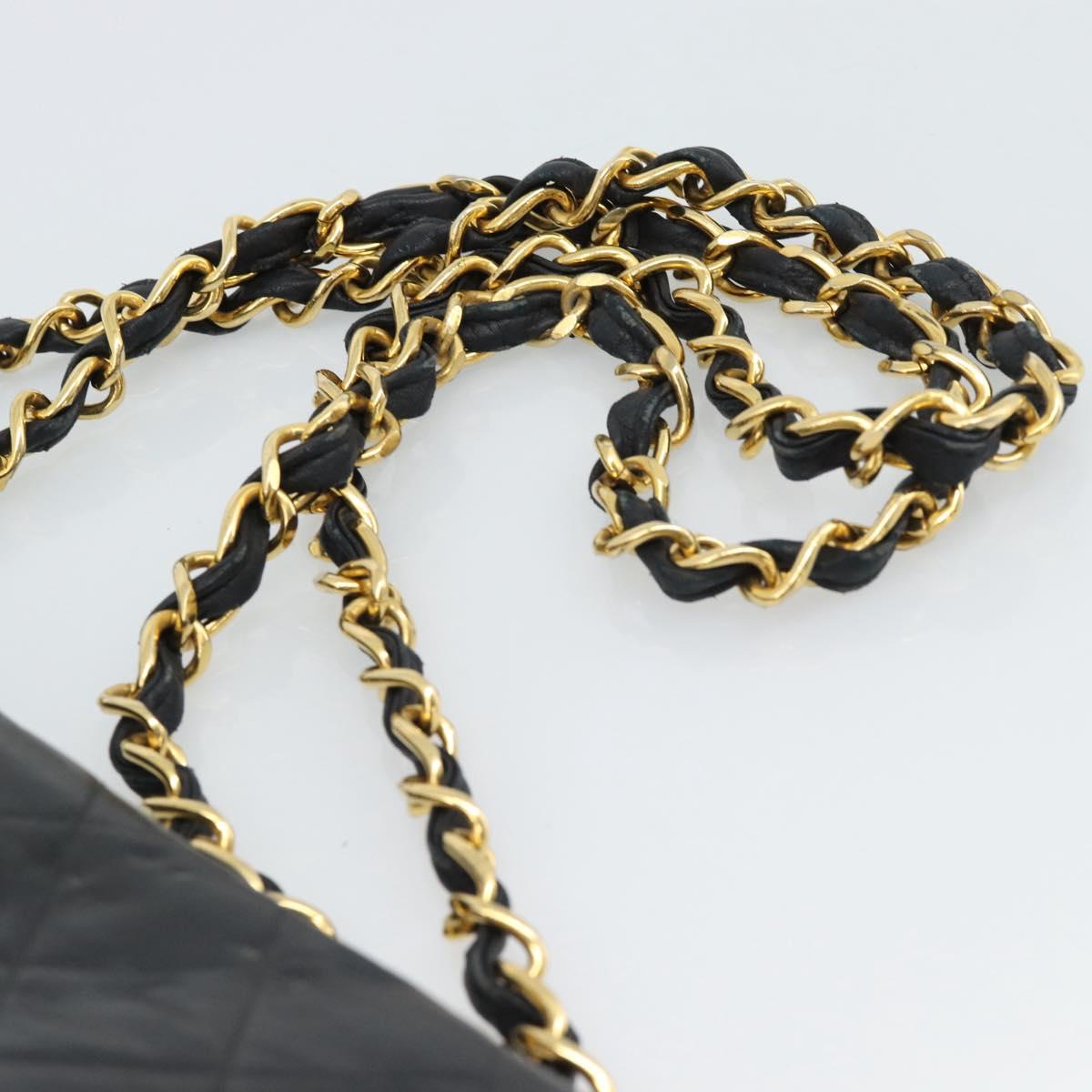 CHANEL Big Matelasse 34 Chain Shoulder Bag Lamb Skin Black Gold CC Auth 188990V