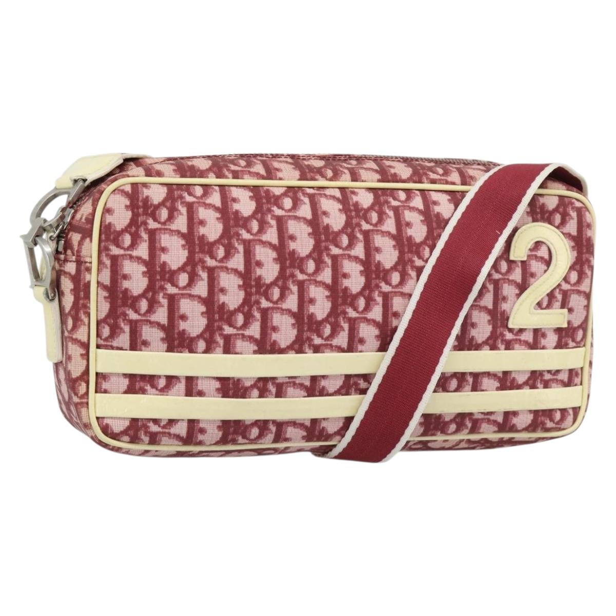 Christian Dior Trotter Canvas Shoulder Bag PVC Red Silver Auth 188995A