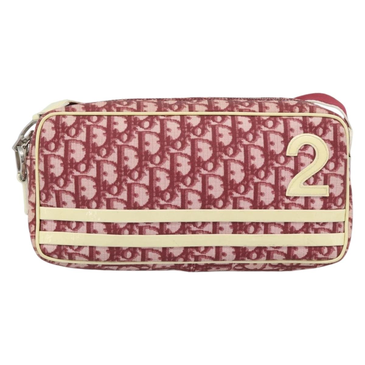 Christian Dior Trotter Canvas Shoulder Bag PVC Red Silver Auth 188995A