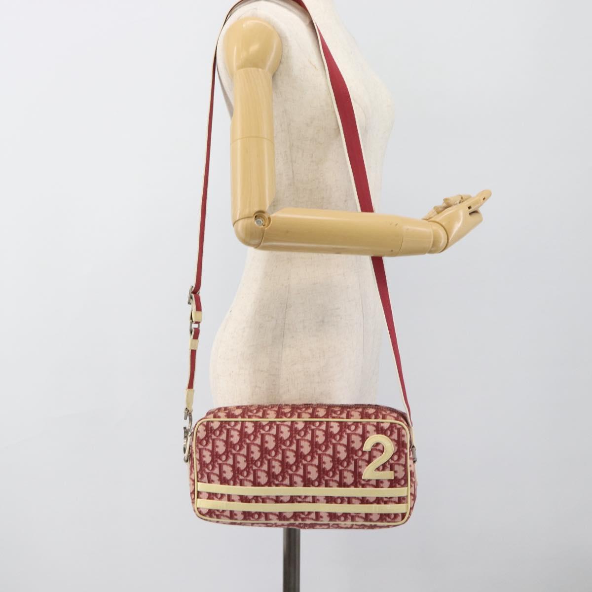 Christian Dior Trotter Canvas Shoulder Bag PVC Red Silver Auth 188995A