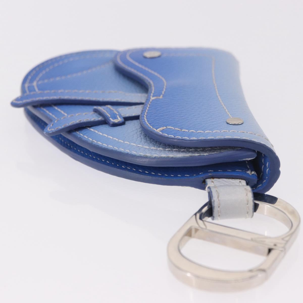 Christian Dior Saddle Pouch Leather Light Blue Silver Auth 188996