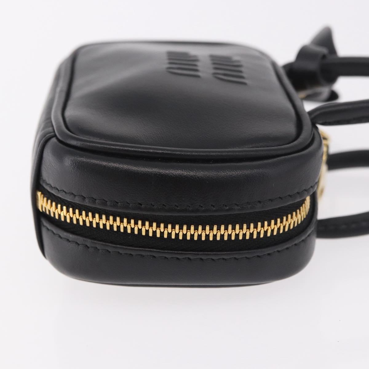 Miu Miu Matelasse Pouch Bag Charm Leather Black Gold Auth 188997M