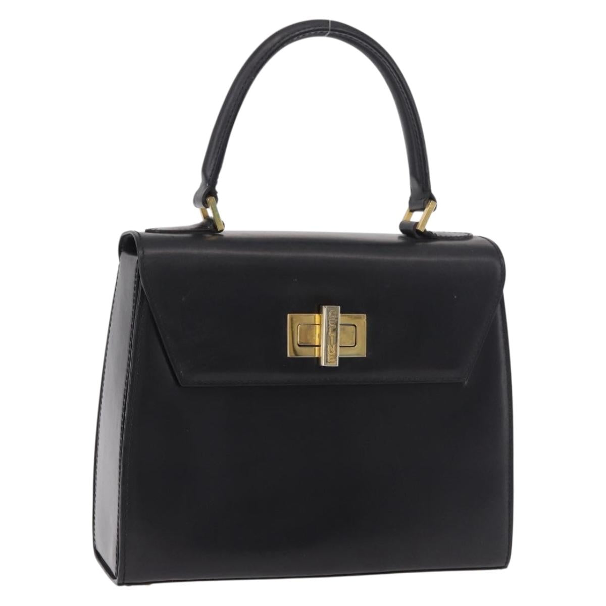 CELINE Hand Bag Leather Black Gold Auth 188999A