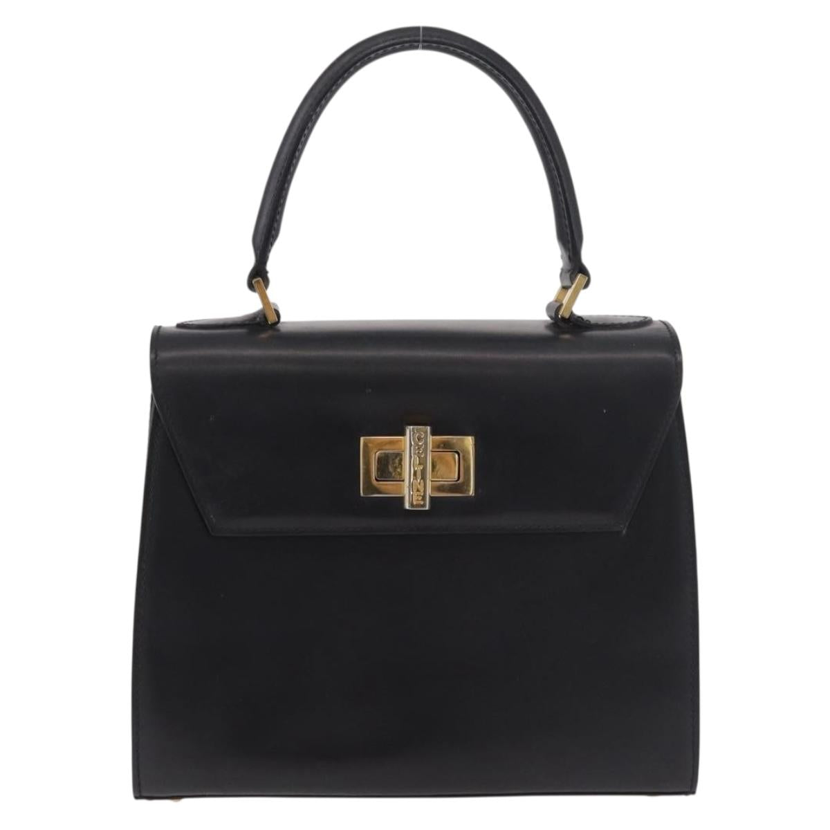 CELINE Hand Bag Leather Black Gold Auth 188999A