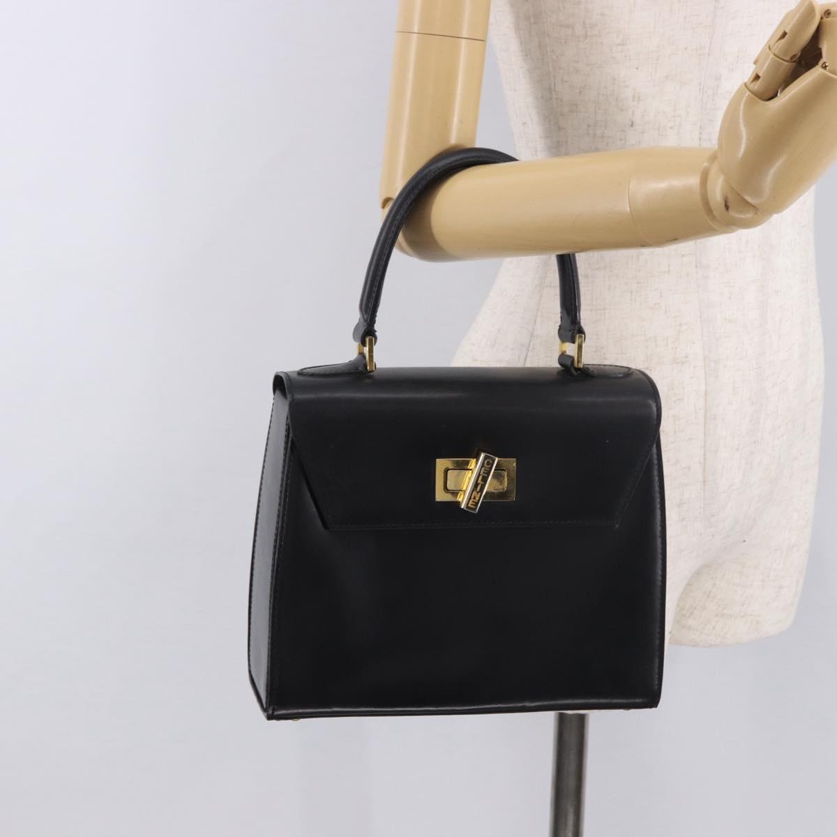 CELINE Hand Bag Leather Black Gold Auth 188999A