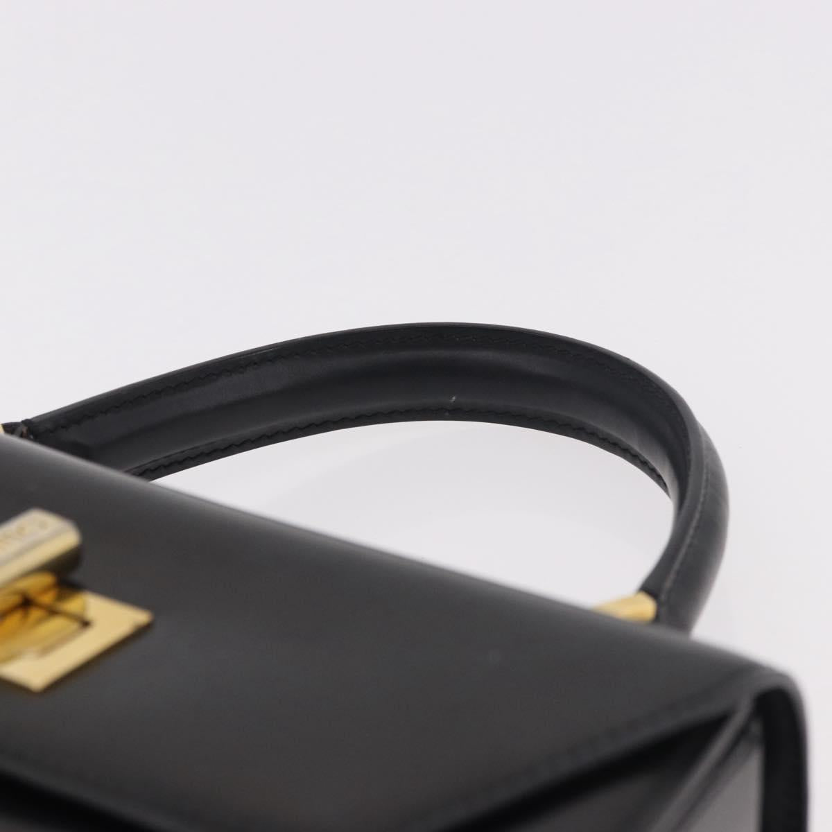 CELINE Hand Bag Leather Black Gold Auth 188999A