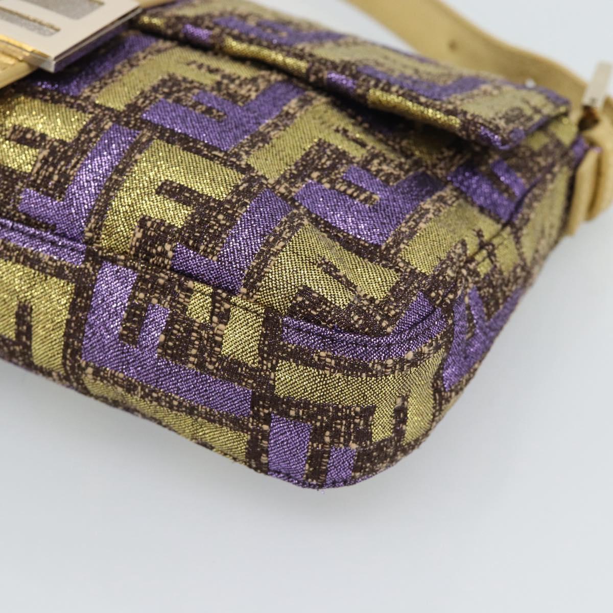 FENDI Zucca Canvas Mamma Baguette Shoulder Bag Purple Gold Auth 189005SAM