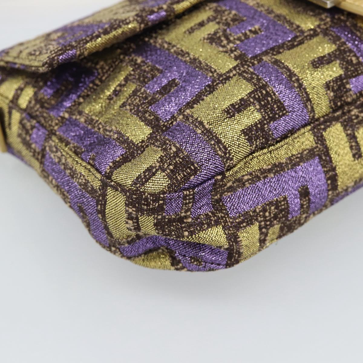 FENDI Zucca Canvas Mamma Baguette Shoulder Bag Purple Gold Auth 189005SAM