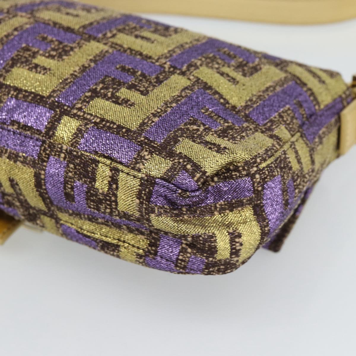 FENDI Zucca Canvas Mamma Baguette Shoulder Bag Purple Gold Auth 189005SAM