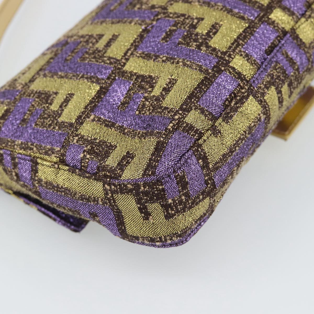 FENDI Zucca Canvas Mamma Baguette Shoulder Bag Purple Gold Auth 189005SAM