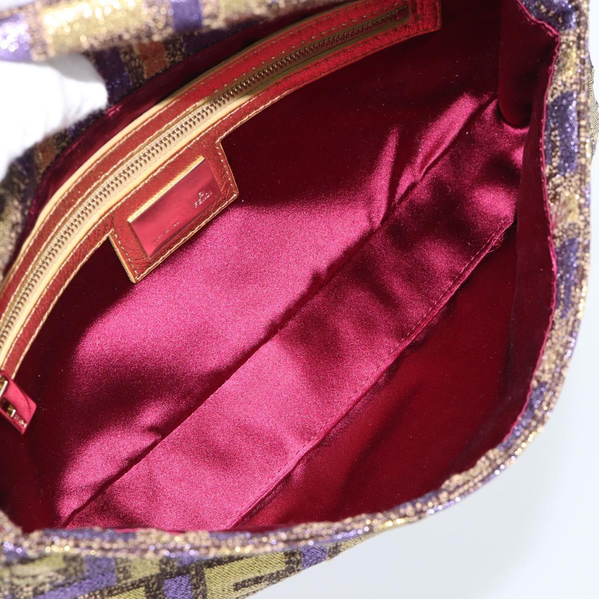 FENDI Zucca Canvas Mamma Baguette Shoulder Bag Purple Gold Auth 189005SAM