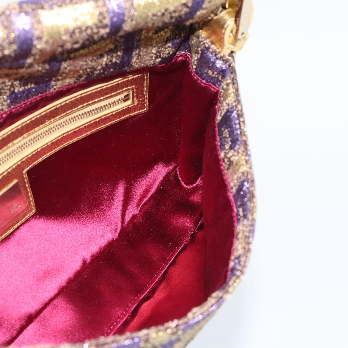 FENDI Zucca Canvas Mamma Baguette Shoulder Bag Purple Gold Auth 189005SAM