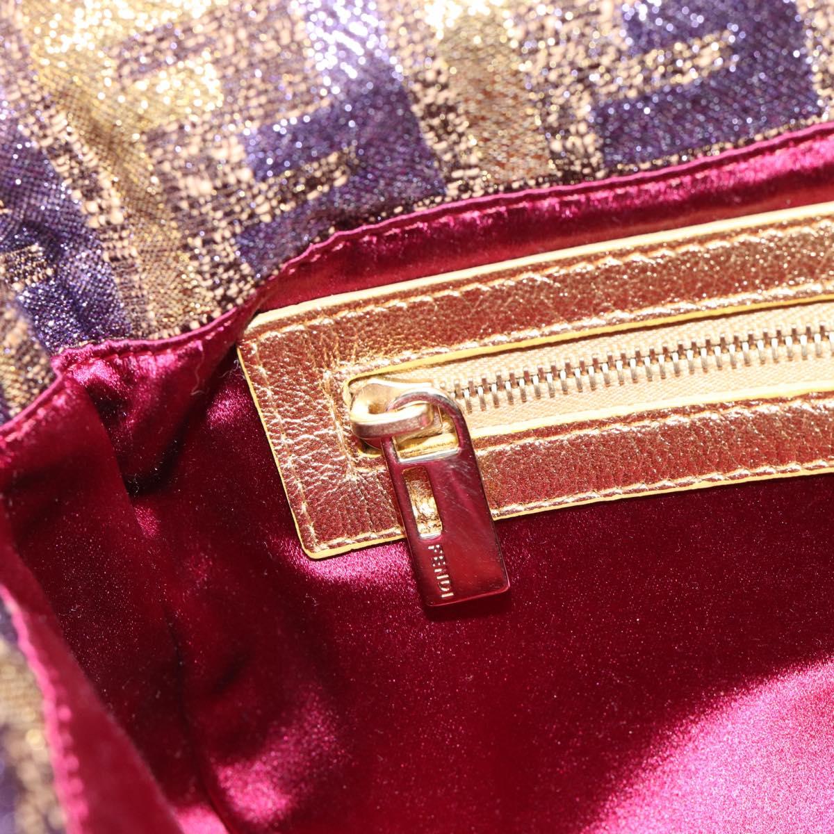 FENDI Zucca Canvas Mamma Baguette Shoulder Bag Purple Gold Auth 189005SAM
