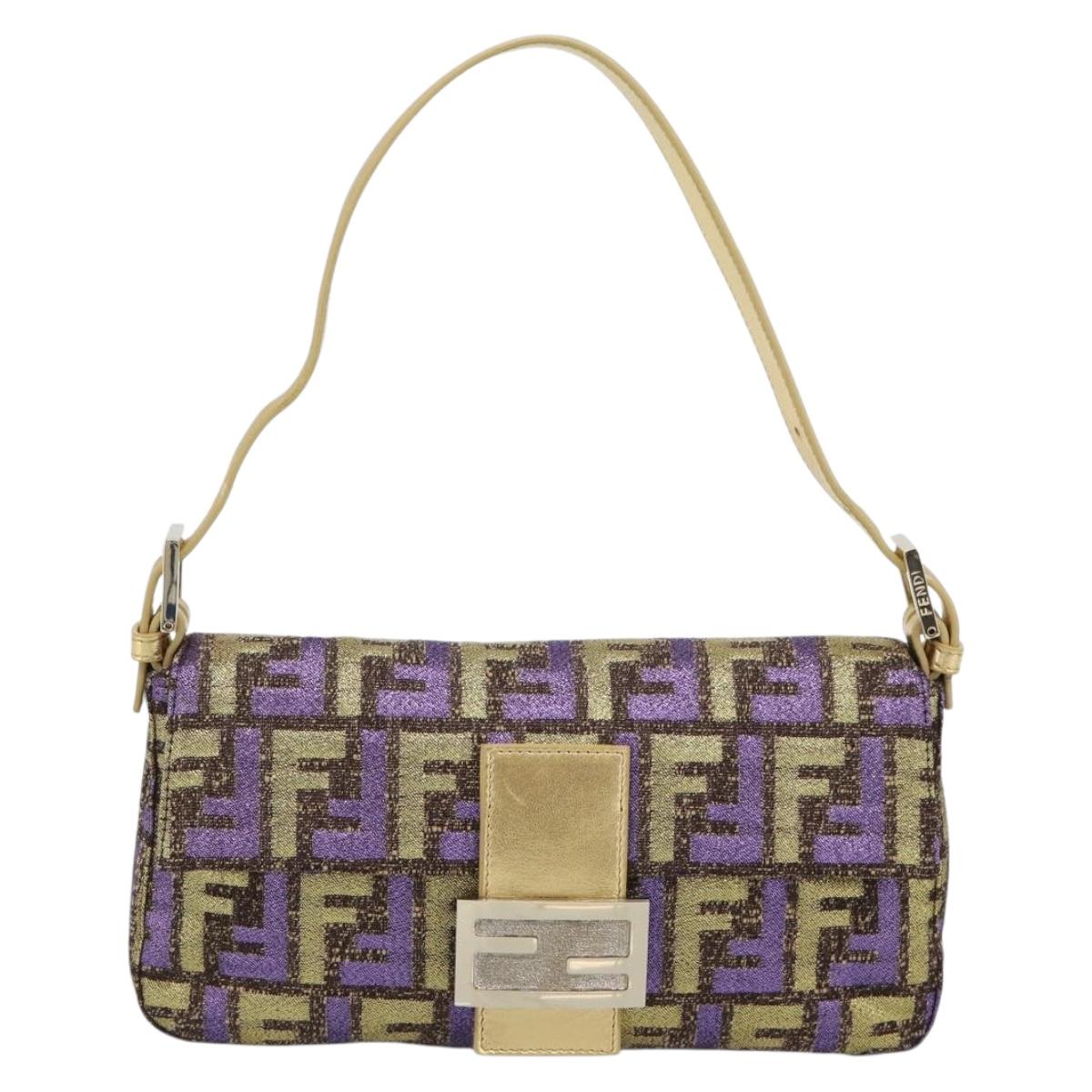 FENDI Zucca Canvas Mamma Baguette Shoulder Bag Purple Gold Auth 189005SAM