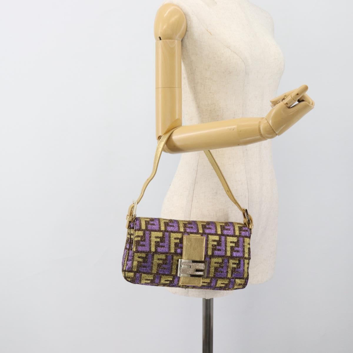 FENDI Zucca Canvas Mamma Baguette Shoulder Bag Purple Gold Auth 189005SAM