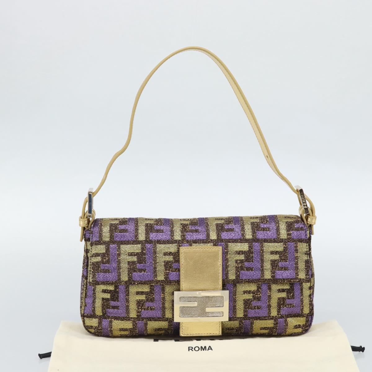 FENDI Zucca Canvas Mamma Baguette Shoulder Bag Purple Gold Auth 189005SAM