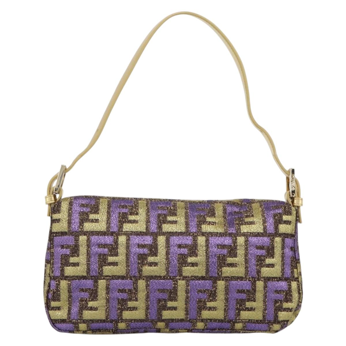 FENDI Zucca Canvas Mamma Baguette Shoulder Bag Purple Gold Auth 189005SAM