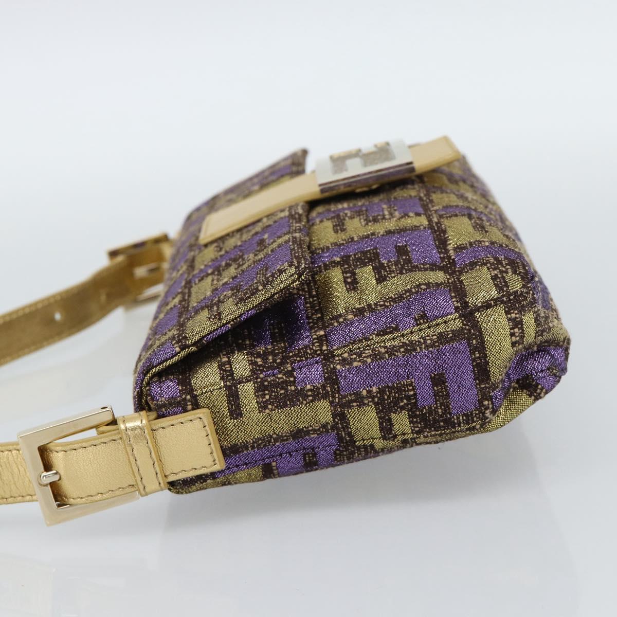 FENDI Zucca Canvas Mamma Baguette Shoulder Bag Purple Gold Auth 189005SAM