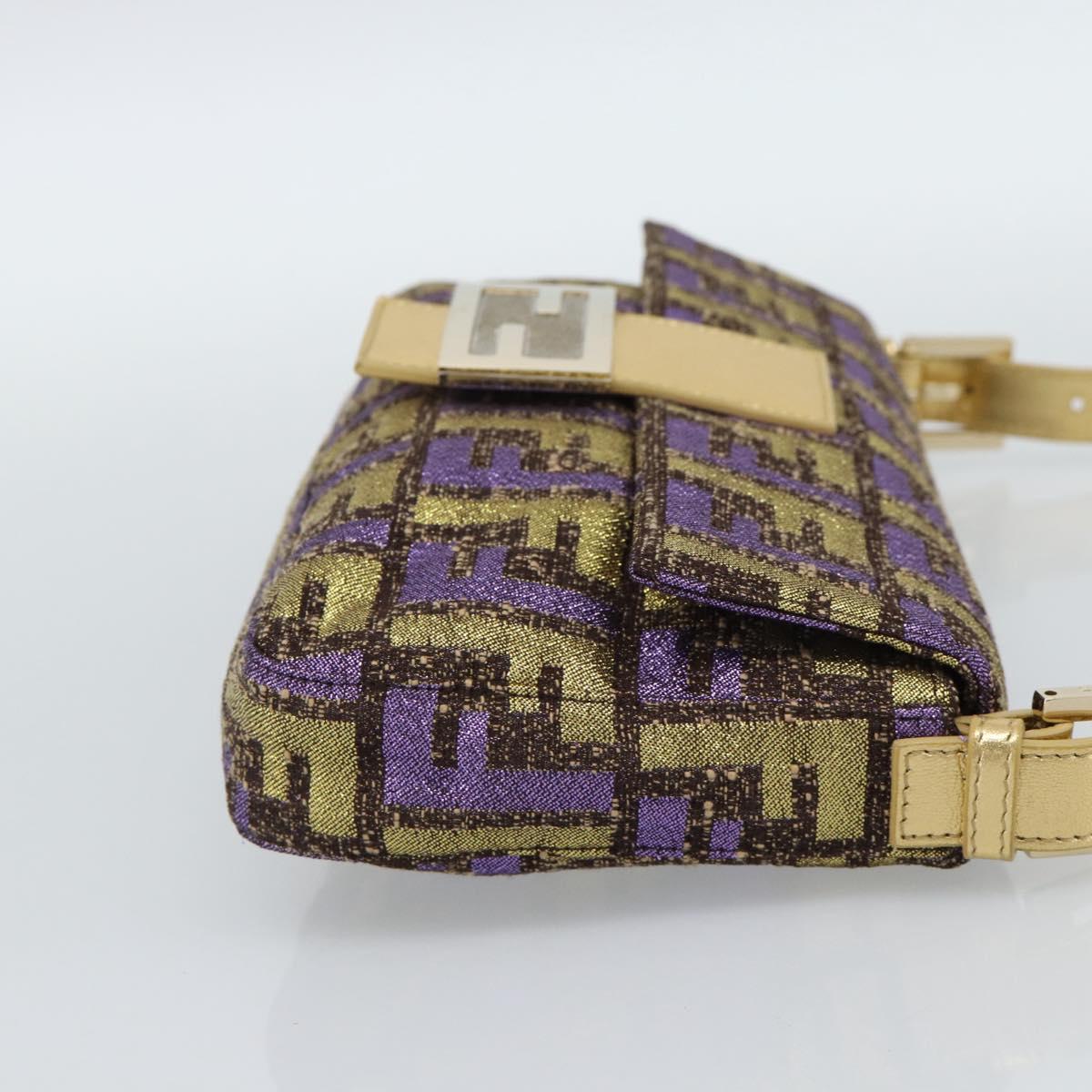 FENDI Zucca Canvas Mamma Baguette Shoulder Bag Purple Gold Auth 189005SAM
